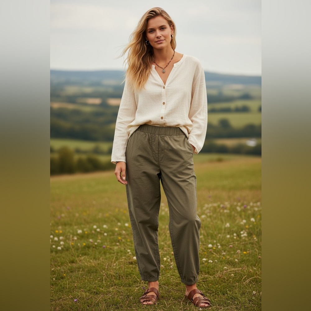 Zara Cotton high-rise Pants, Elastic Waist, ankle length